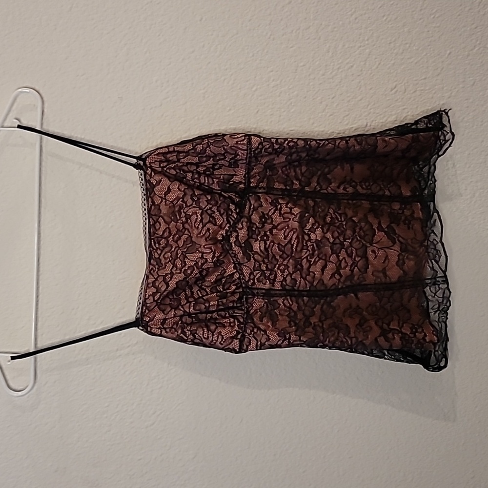 Pink Black Lace Spaghetti Strap Top